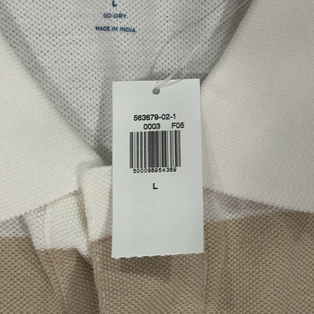 Classic Fit Striped Men’s Pique Polo Toasted Almond Sz L NWT - Picture 3 of 4